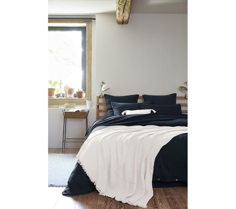 Plaid à Franges 180 X 220 Cm – Double Gaze De Coton Gaïa Blanc