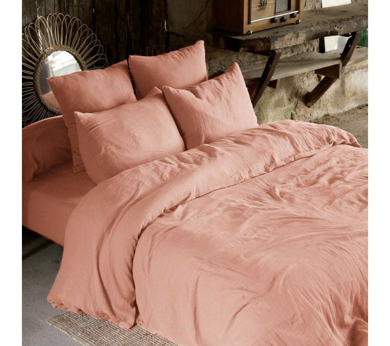 Housse De Couette 240 X 220 Cm – Double Gaze De Coton Luxe - Rose Pêche
