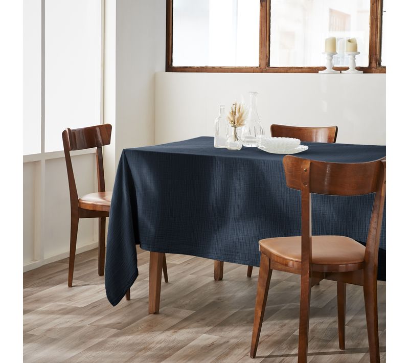 Nappe Rectangulaire 150 X 250 Cm – Double Gaze De Coton – Gaïa Minuit