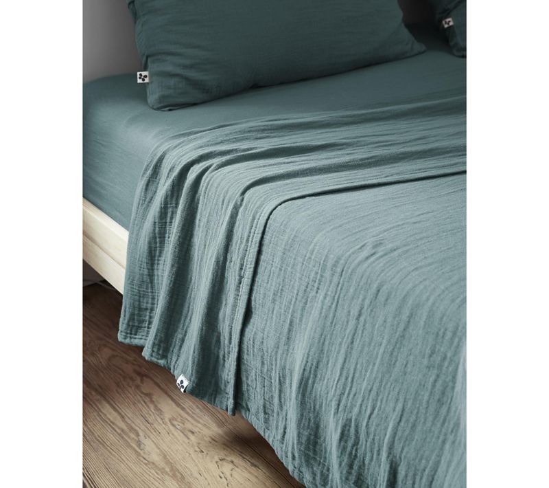 Drap Plat 240 X 300 Cm – Double Gaze De Coton Luxe – Gaïa Bleu Canard