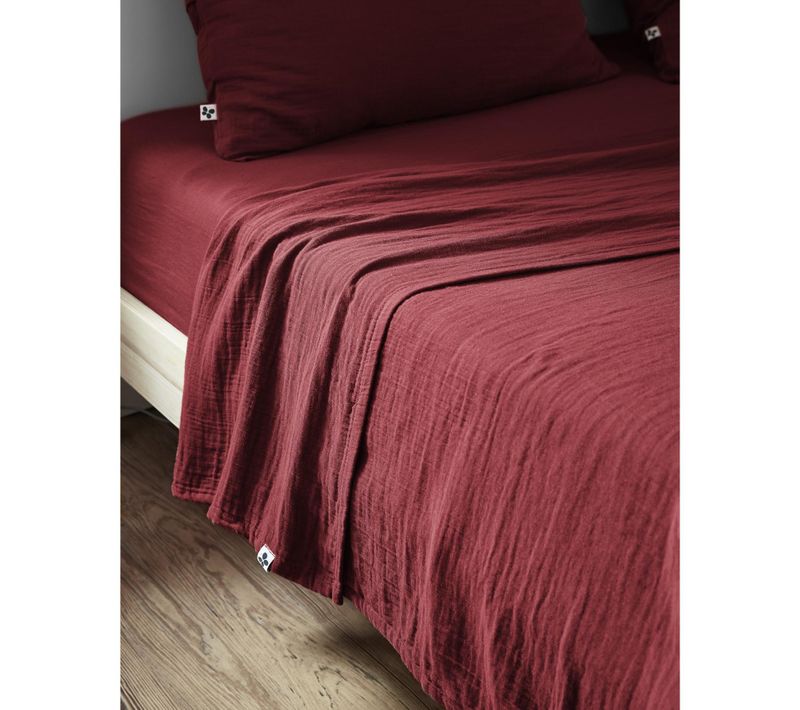 Drap Plat 270 X 300 Cm Double Gaze De Coton Luxe Gaïa Lie De Vin