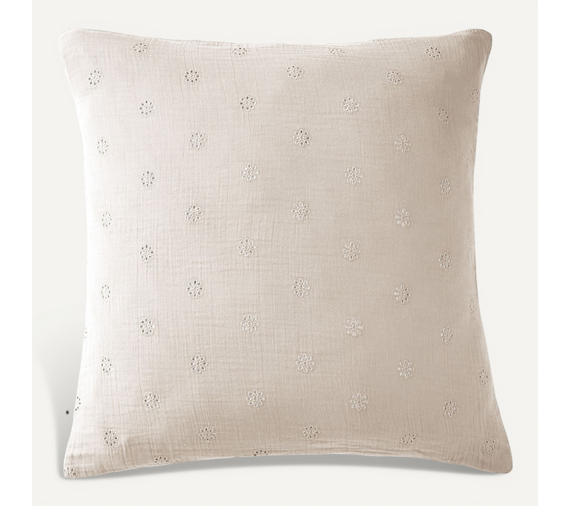 Taie D’oreiller Brodée 60 X 60 Cm – Gaze De Coton – Gaïa Boho Pampa