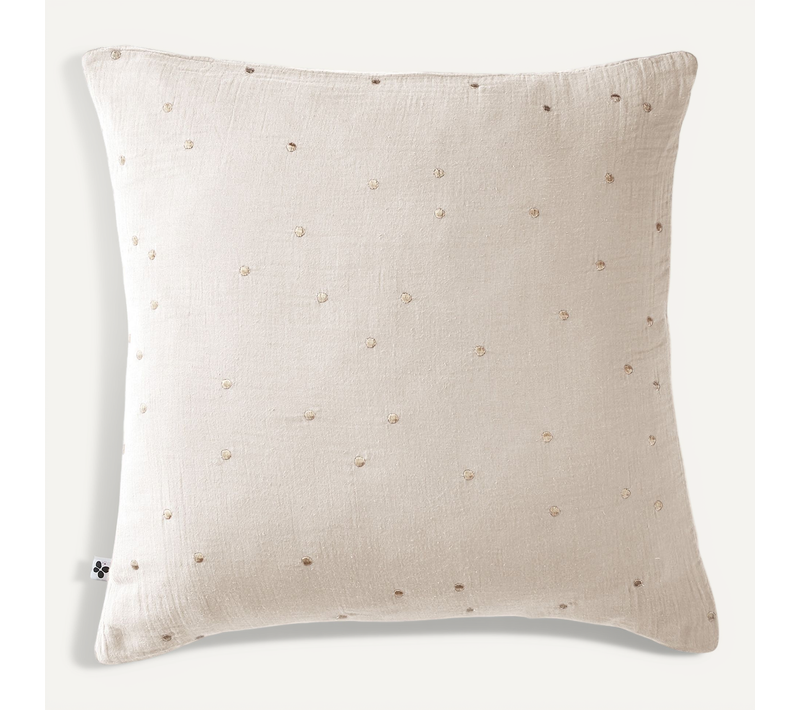 Taie D’oreiller 60 X 60 Cm – Gaze De Coton Brodée Fil Or – Gaïa Chic Pampa