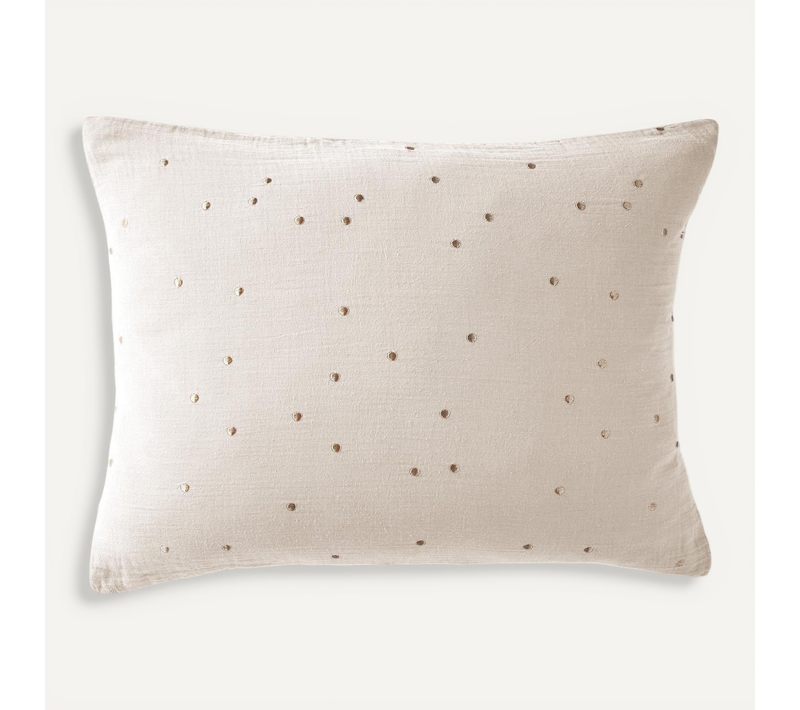 Taie D’oreiller 50 X 70 Cm – Gaze De Coton Brodée Fil Or – Gaïa Chic Pampa