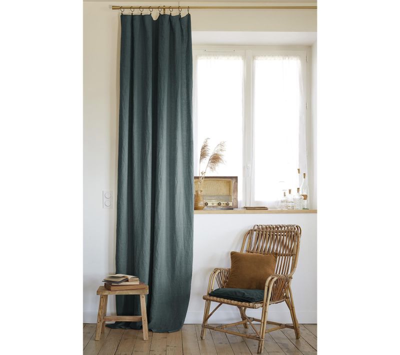 Rideau Ajustable + 8 Anneaux Pince – Lin Lavé Français Luxe Soline – 140 X 270 Cm – Ardoise