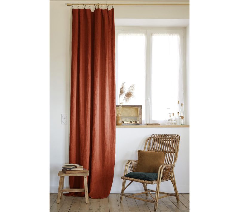 Rideau Ajustable + 8 Anneaux Pince – Lin Lavé Français Luxe Soline – 140 X 270 Cm – Paprika