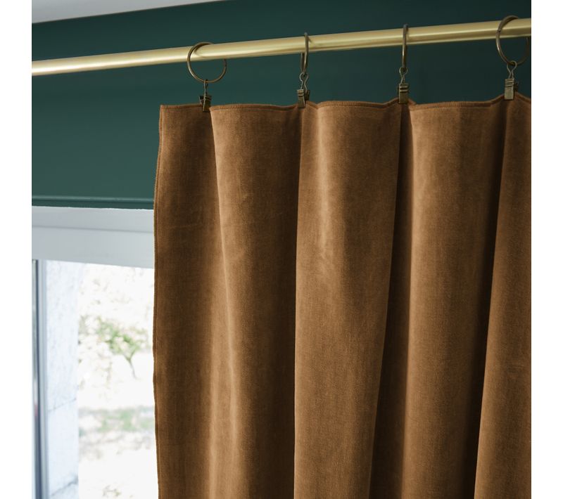 Rideau Ajustable + 8 Anneaux Pince – Velours De Coton César – 140 X 270 Cm - Camel