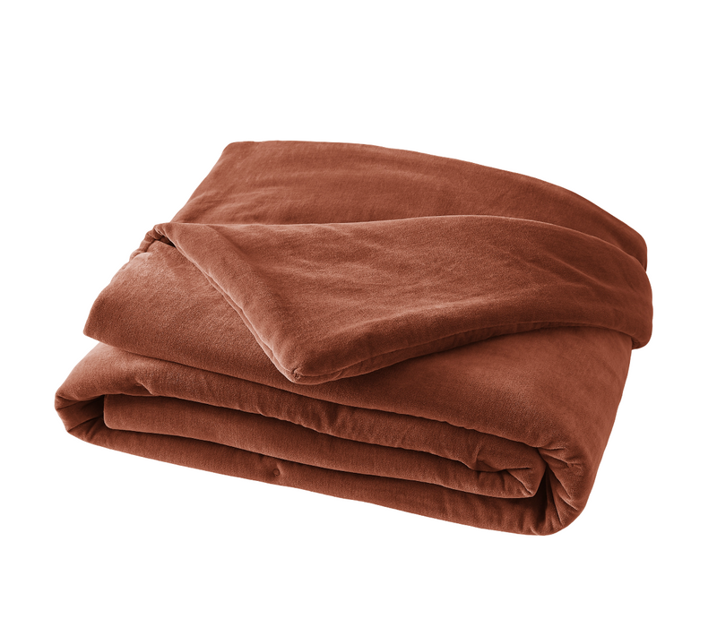 Edredon 90 X 200 Cm Velours De Coton César Terracotta Orange