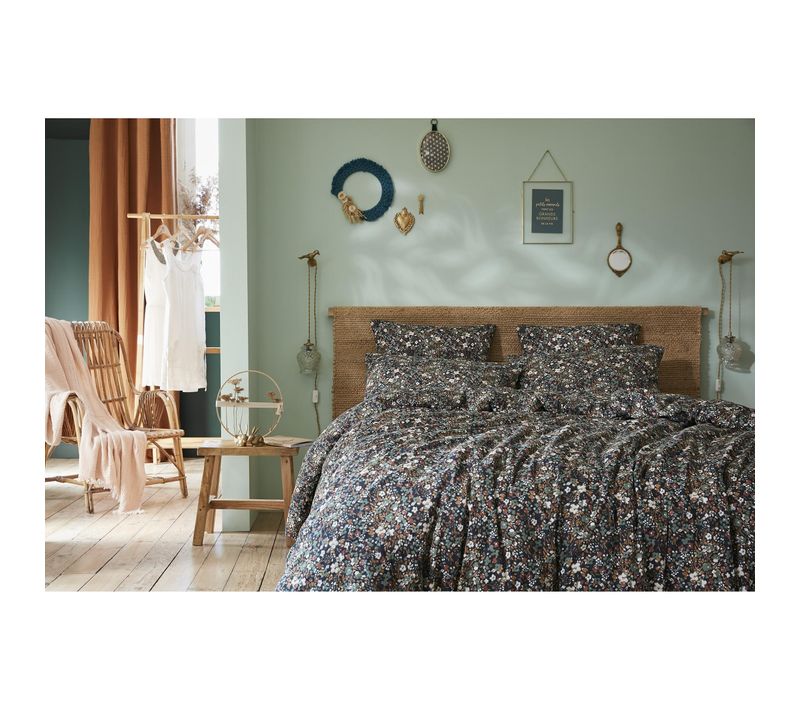 Housse De Couette 200 X 200 Cm – Double Gaze De Coton Imprimée – Capucine Minuit