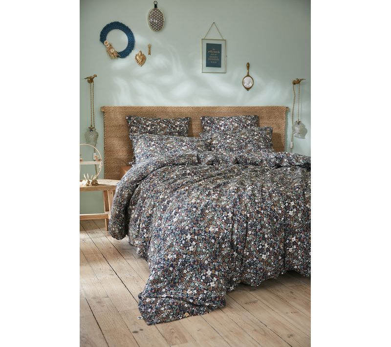 Housse De Couette 240 X 220 Cm – Double Gaze De Coton Imprimée – Capucine Minuit