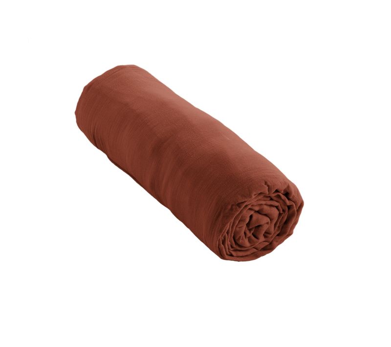 Drap-housse 200 X 200 Cm – Double Gaze De Coton 125 G/m² – Gaïa Terracotta