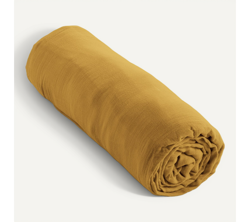 Drap-housse 200 X 200 Cm – Double Gaze De Coton 125 G/m² – Gaïa Safran