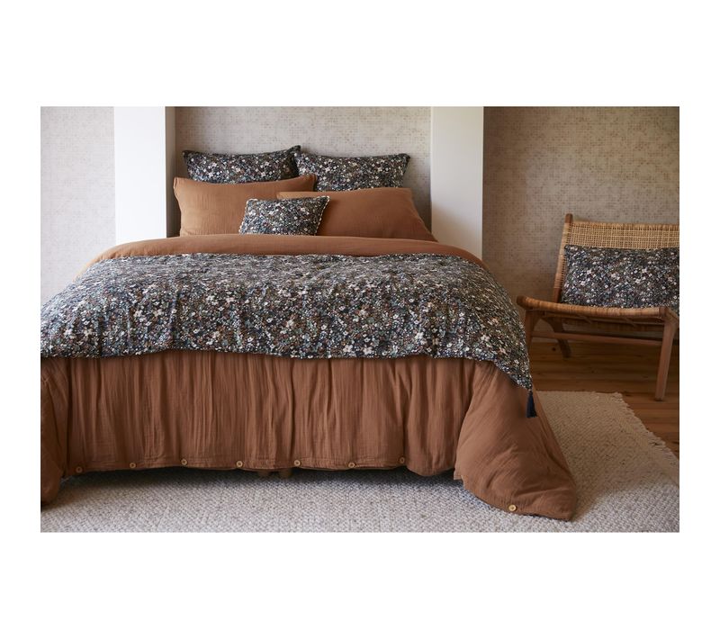 Bout De Lit 90 X 200 Cm – Double Gaze De Coton Imprimée – Capucine Minuit