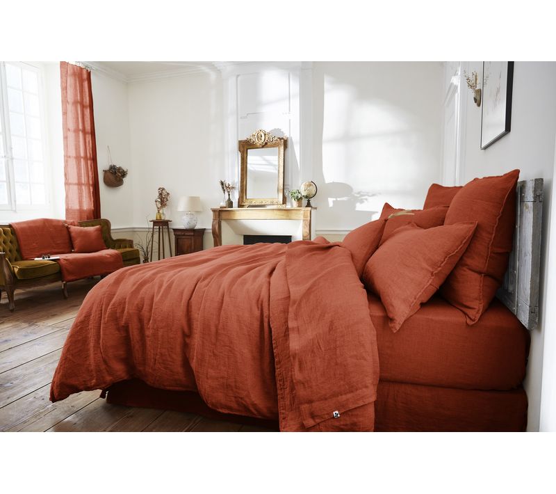Drap Plat En Lin Lavé 270 X 300 Cm – Soline Paprika