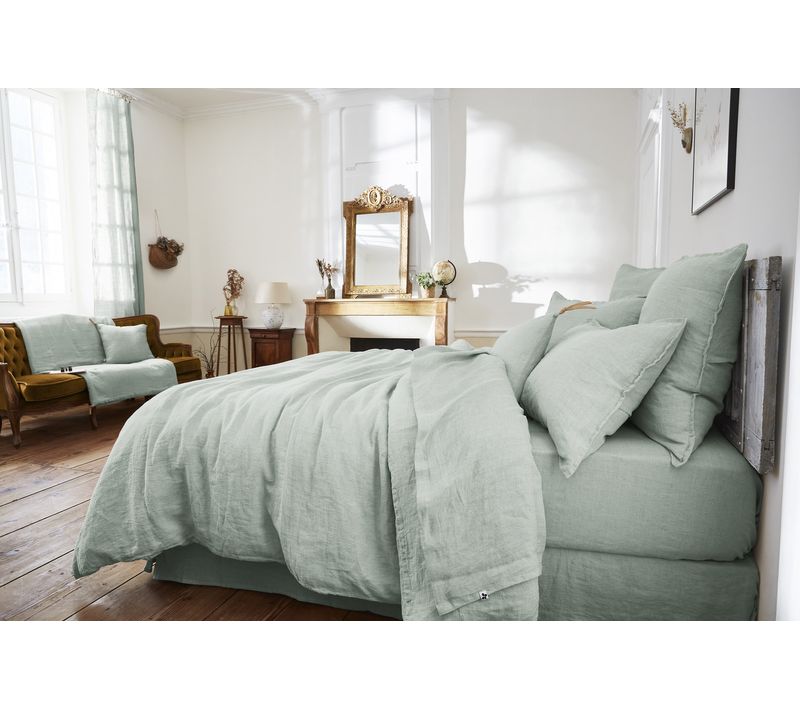 Drap Plat En Lin Lavé 270 X 300 Cm – Soline Eucalyptus