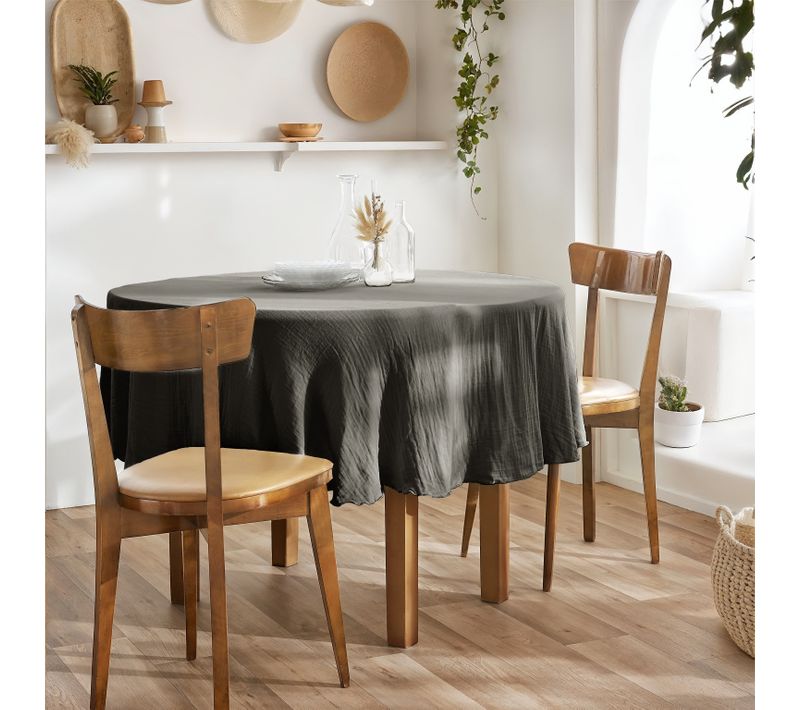 Nappe Ronde 180 Cm – Double Gaze De Coton – Gaïa Granit