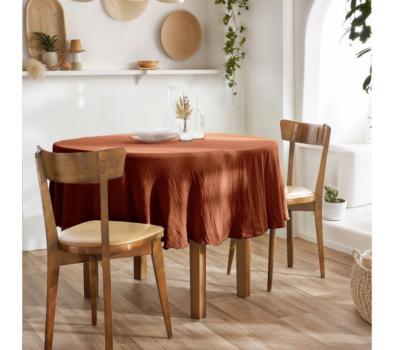 Nappe Ronde 180 Cm – Double Gaze De Coton – Gaïa Terracotta