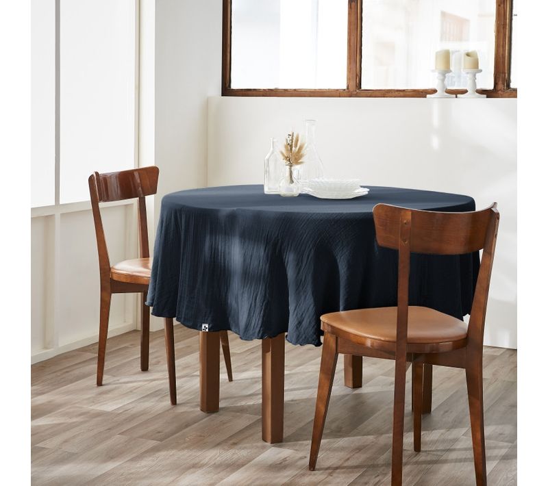 Nappe Ronde 180 Cm – Double Gaze De Coton – Gaïa Minuit