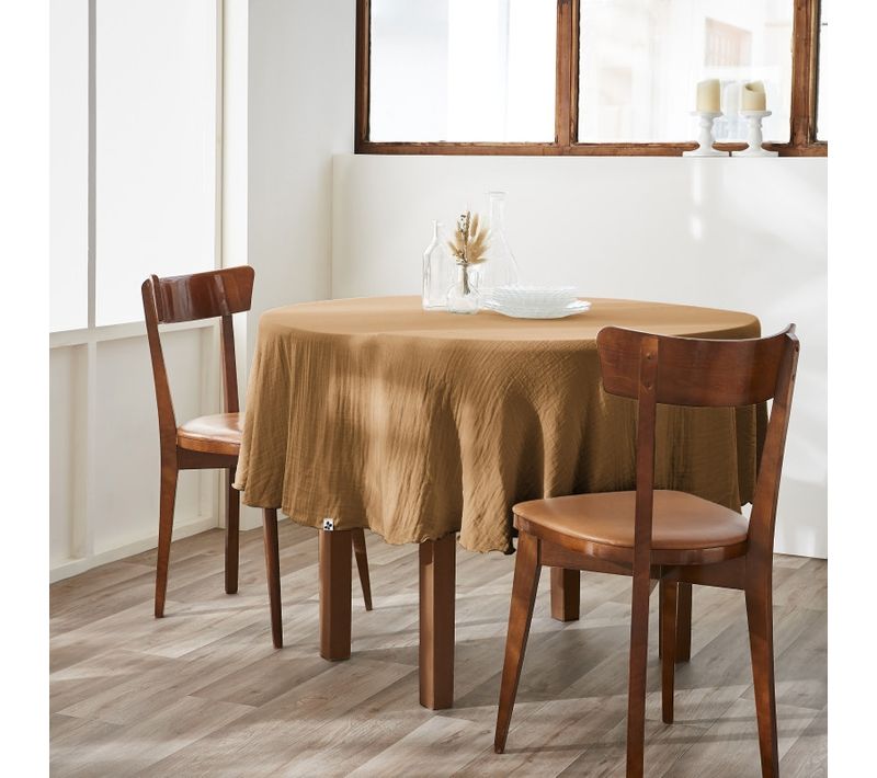 Nappe Ronde 180 Cm – Double Gaze De Coton – Gaïa Camel