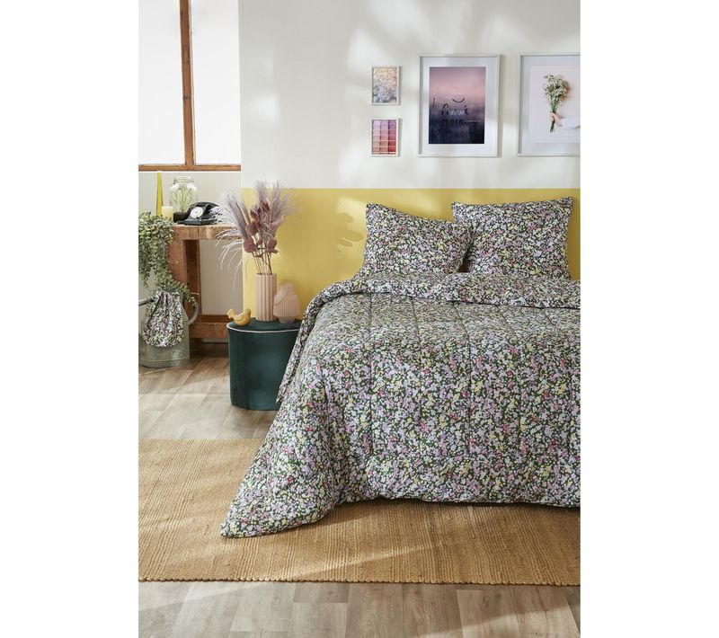 Couette Imprimée 240 X 220 Cm + 2 Taies D’oreiller 60 X 60 Cm – Coton Imprimé – Myosotis