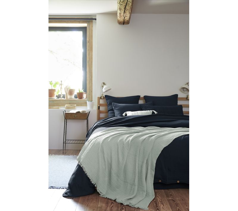 Plaid À Franges 180 X 220 Cm – Double Gaze De Coton Gaïa Eucalyptus