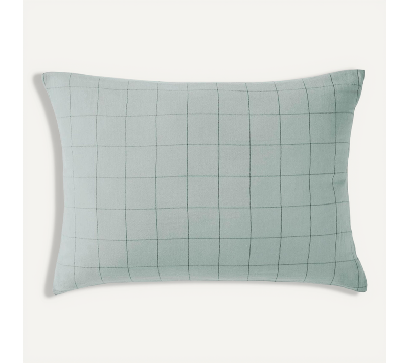 Taie D’oreiller 50 X 70 Cm – Double Gaze De Coton Tissée-teinte Gaïa Match – Eucalyptus