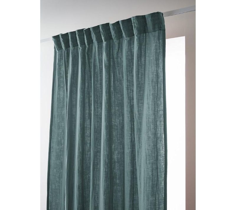 Rideau Galon Fronceur 140 X 240 Cm – Double Gaze De Coton Gaïa Bleu Canard