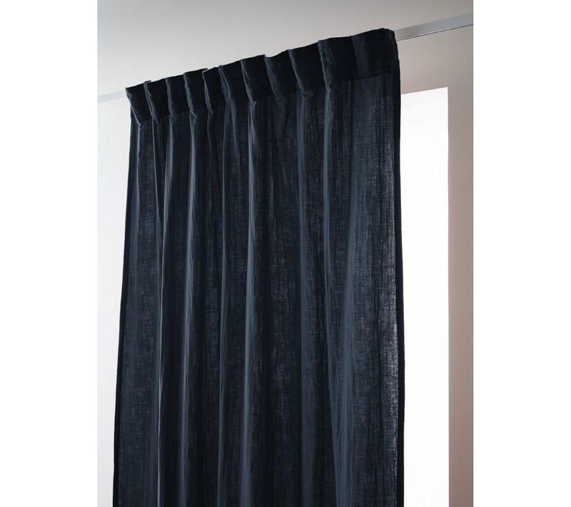 Rideau Galon Fronceur 140 X 240 Cm - Double Gaze De Coton - Uni Gaïa Minuit