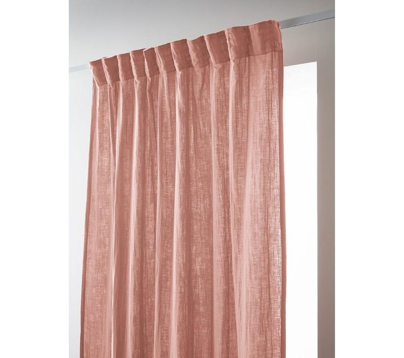 Rideau Galon Fronceur 140 X 240 Cm - Double Gaze De Coton  - Uni Gaïa Rose Pêche