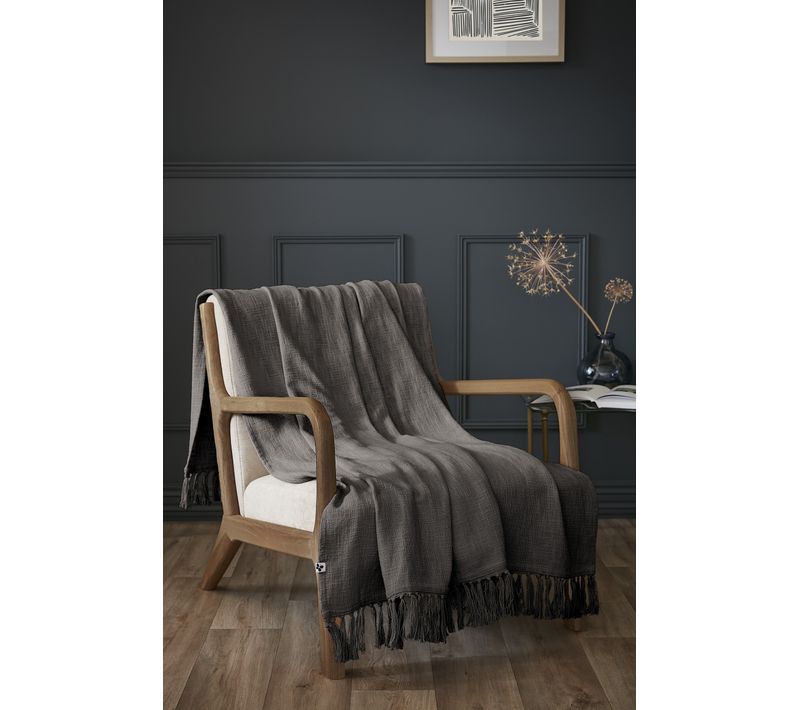 Plaid 130 X 160 Cm – Coton Texturé Sixtine – Coloris Gris – 210 G/m²