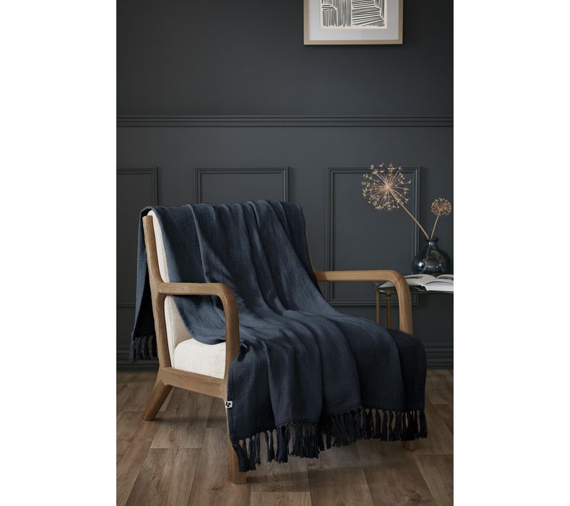 Plaid 130 X 160 Cm – Coton Texturé Sixtine – Coloris Minuit– 210 G/m²