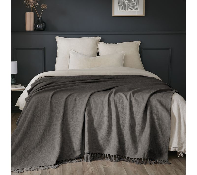 Plaid 180 X 220 Cm – Coton Texturé Sixtine – Coloris Gris Ardoise – 210 G/m²
