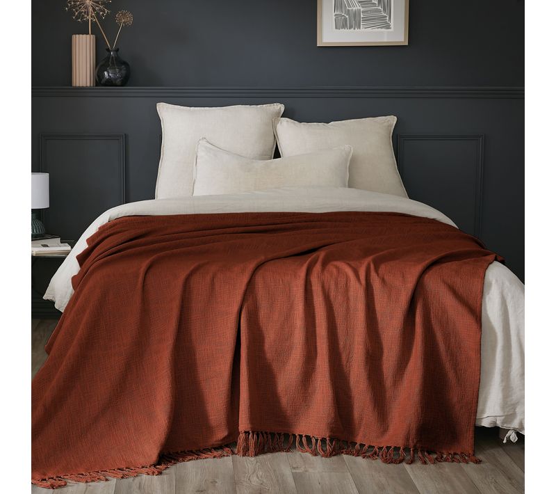Plaid 180 X 220 Cm – Coton Texturé Sixtine – Coloris Terracotta – 210 G/m²