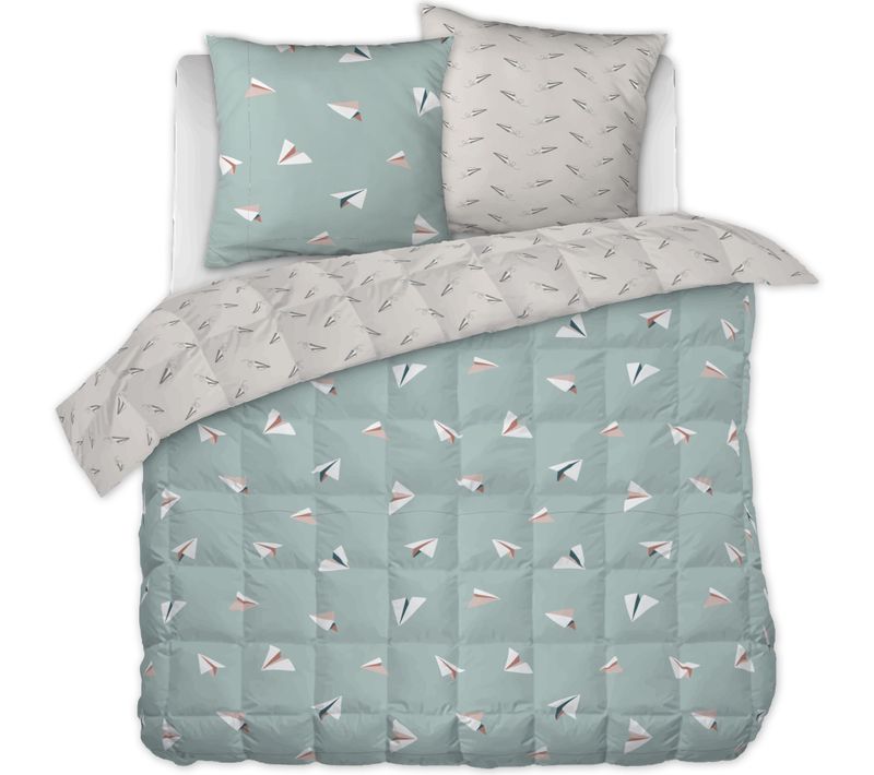 Couette Tempérée 200 X 200 Cm + 2 Taies D’oreiller 63 X 63 Cm – Coton 57 Fils – Petits Papiers
