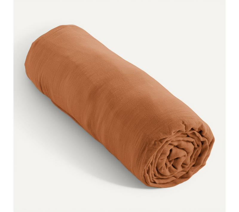 Drap-housse 160 X 200 Cm – Double Gaze De Coton 125 G/m² – Gaïa Abricot