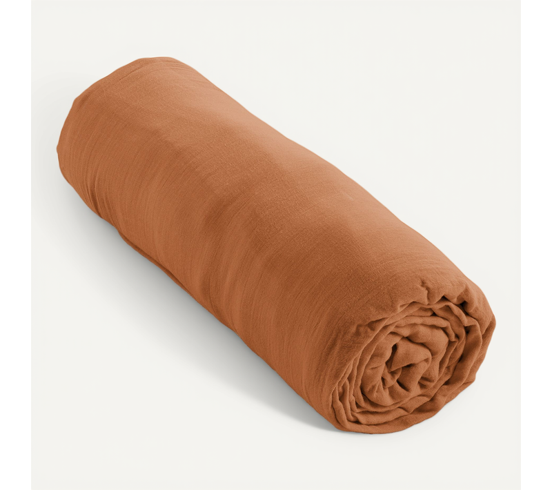 Drap-housse 180 X 200 Cm – Double Gaze De Coton 125 G/m² – Gaïa Abricot