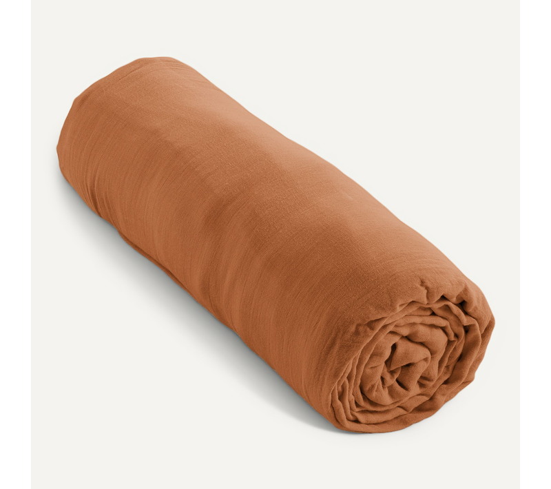 Drap-housse 200 X 200 Cm – Double Gaze De Coton 125 G/m² – Gaïa Abricot