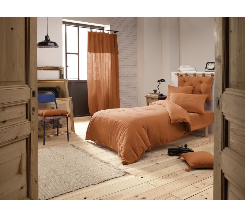 Housse De Couette 140 X 200 Cm – Double Gaze De Coton 125 G/m² – Gaïa Abricot