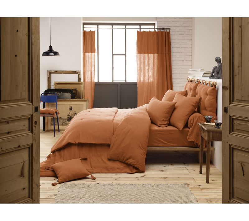 Housse De Couette Double Gaze De Coton 200 X 200 Cm – Gaïa Abricot