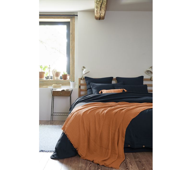 Plaid À Franges 180 X 220 Cm – Double Gaze De Coton Gaïa Abricot