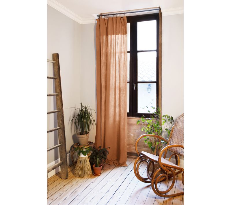 Rideau Ajustable + 8 Anneaux Pince 140 X 300 Cm – Gaze De Coton Gaïa – Abricot