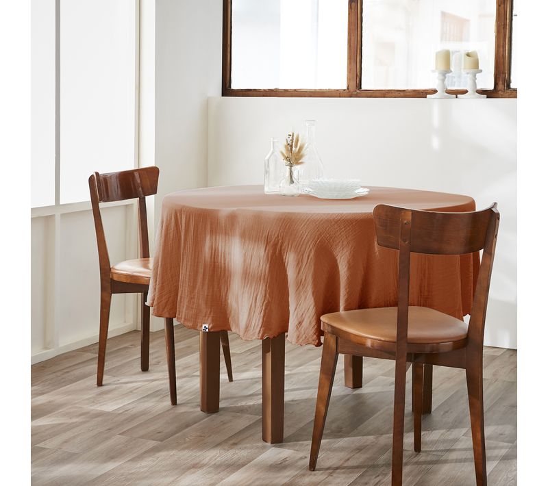 Nappe Ronde 180 Cm – Double Gaze De Coton – Gaïa Abricot