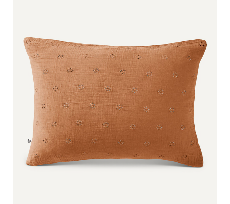 Taie D’oreiller Brodée 50 X 70 Cm – Gaze De Coton – Gaïa Boho Abricot