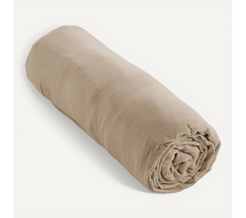 Drap-housse 160 X 200 Cm – Double Gaze De Coton 125 G/m² – Gaïa Ficelle