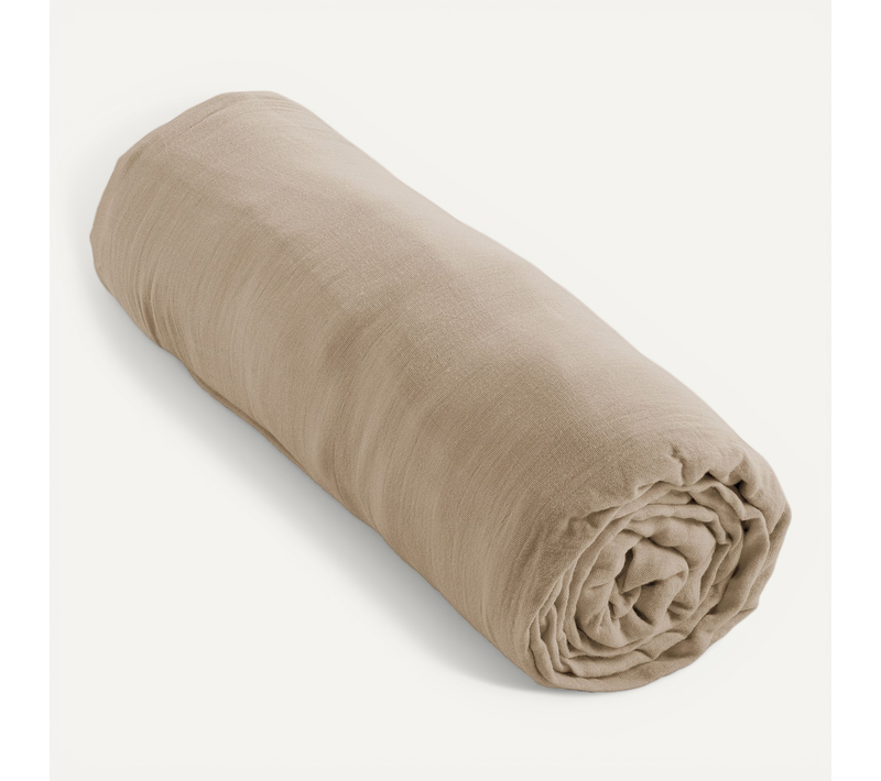 Drap-housse 200 X 200 Cm – Double Gaze De Coton 125 G/m² – Gaïa Ficelle