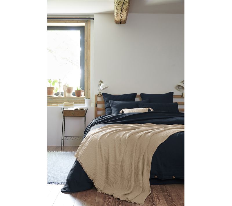 Plaid À Franges 180 X 220 Cm – Double Gaze De Coton Gaïa Ficelle