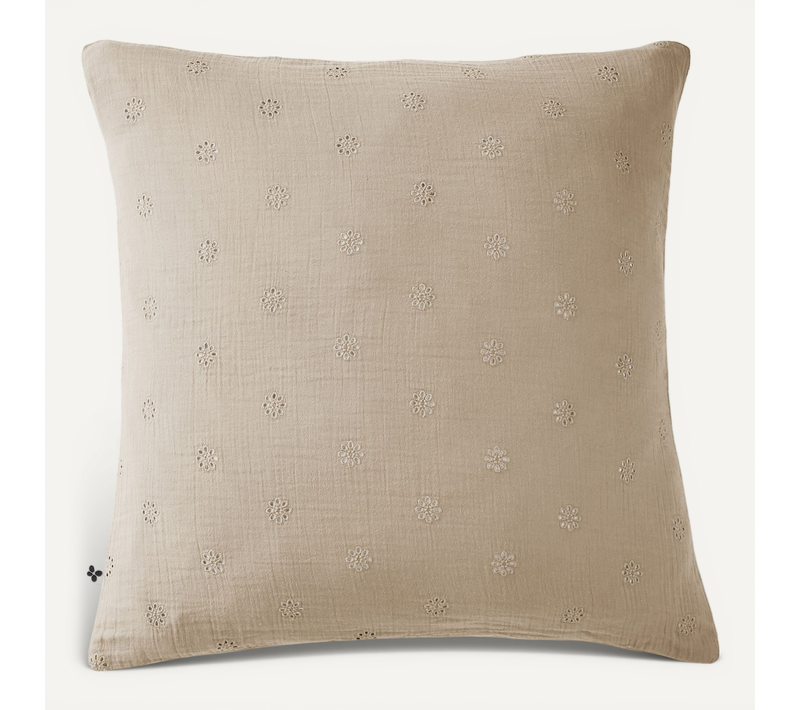 Taie D’oreiller Brodée 60 X 60 Cm – Gaze De Coton – Gaïa Boho Ficelle