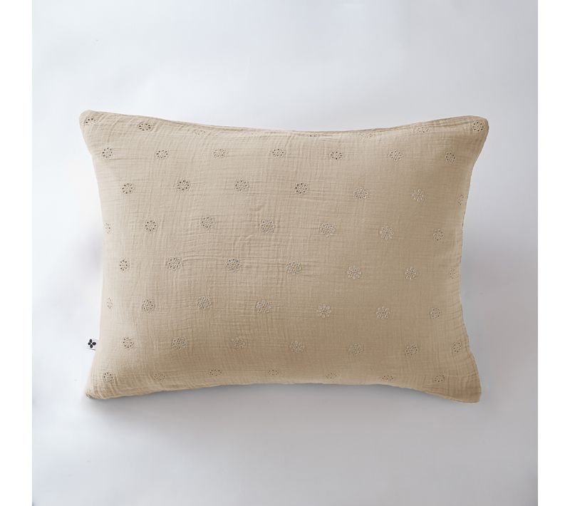Taie D’oreiller Brodée 50 X 70 Cm – Gaze De Coton – Gaïa Boho Ficelle