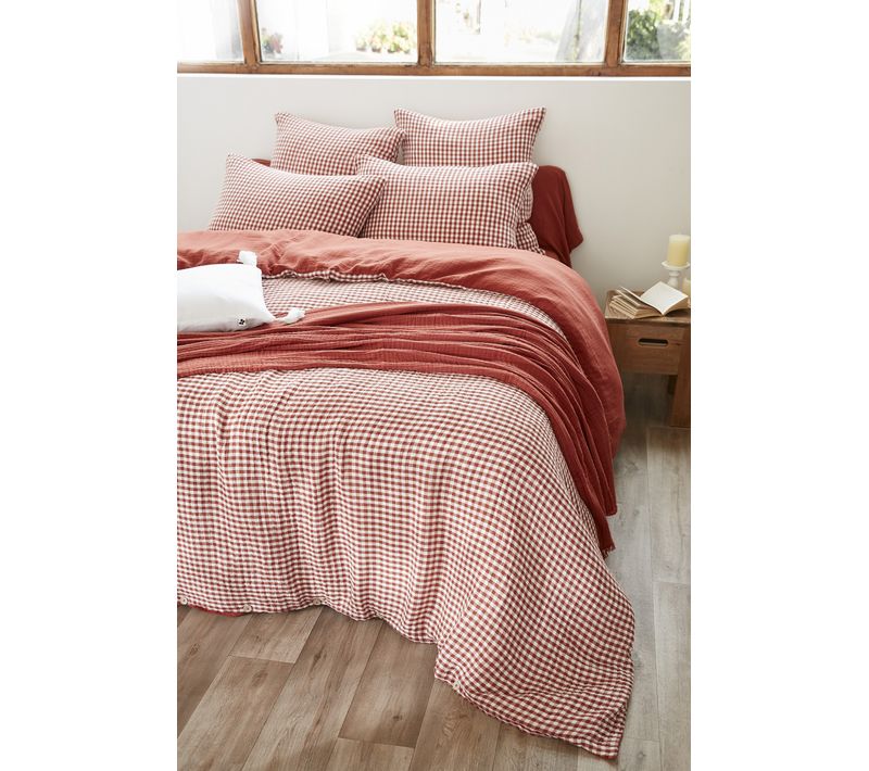 Housse De Couette Réversible 200 X 200 Cm – Gaze De Coton Tissée Teintée – Vickie Terracotta