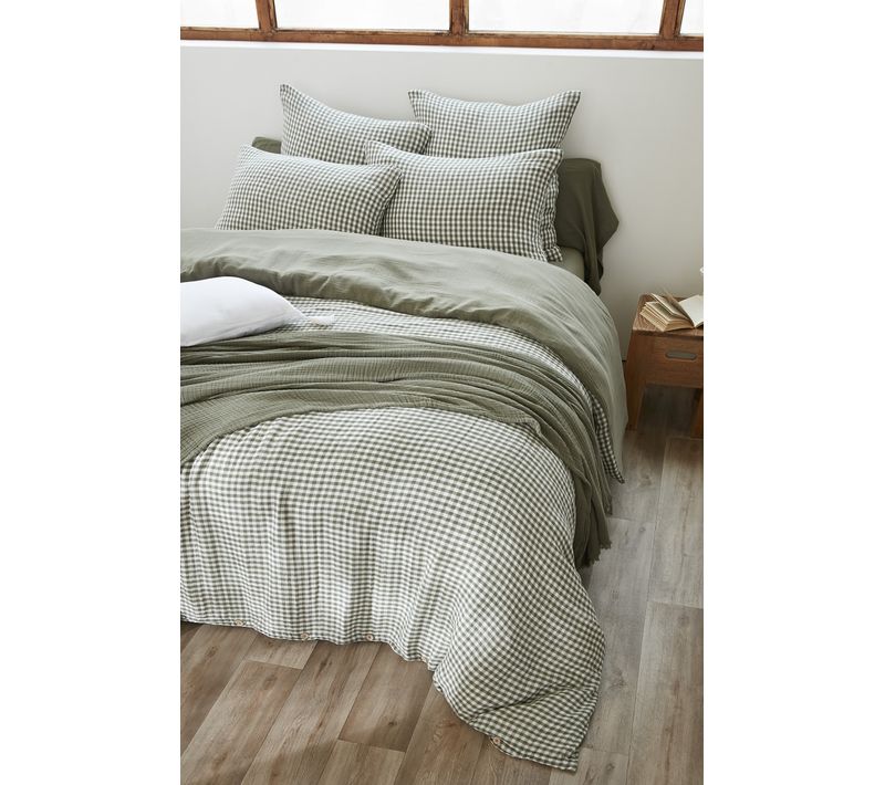 Housse De Couette Réversible 260 X 240 Cm – Gaze De Coton Tissée Teintée – Vickie Romarin